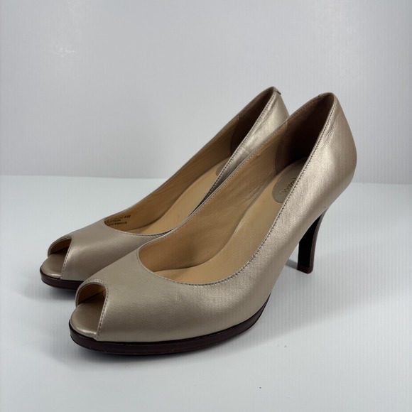 Cole Haan Cocktail Party Women's US 8.5B Beige Leather Peep Toe Slip-On Pumps - Picture 1 of 16